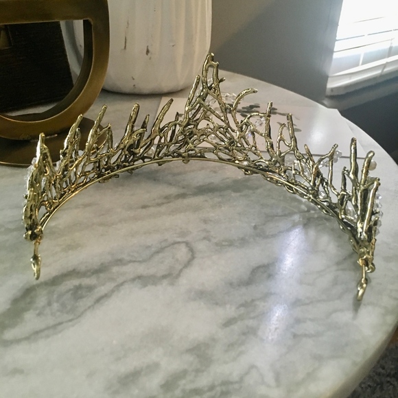 Vintage Antique White Beaded Gold Wedding Crown - Picture 4 of 8